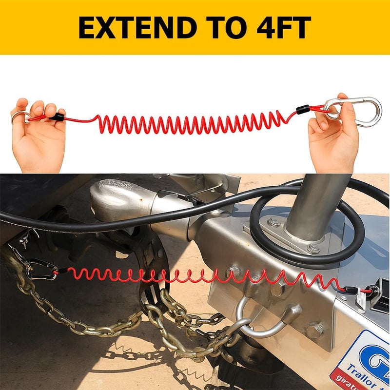 SWPHRT 4FT Trailer Breakaway Cable, Stainless Steel High Rebound RV Spring Towing Coiled Wire Safety Lanyard with Pin, Heavy Duty Camper Emergency Break Switch Wire, Universal for RV Trailer - Image 3